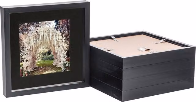 Nicola Spring 5 Piece Square 3D Shadow Box Photo Frame Set in Black with Glass Aperture – 3