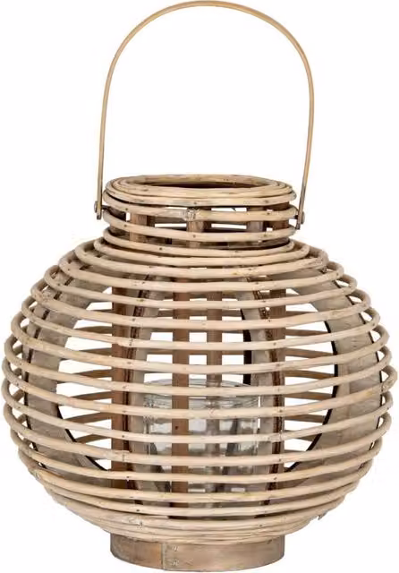 KDMD Large Round Brown Willow Lantern with Glass Holder