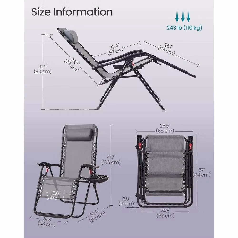 The Bazaarist Set of 2 Zero Gravity Sun Loungers in Grey Textilene – 3