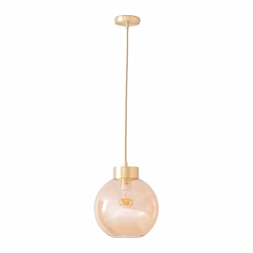 ValueLights Bellamy Amber Glass Globe Ceiling Pendant Light with Brushed Gold Cap and Included LED Bulb