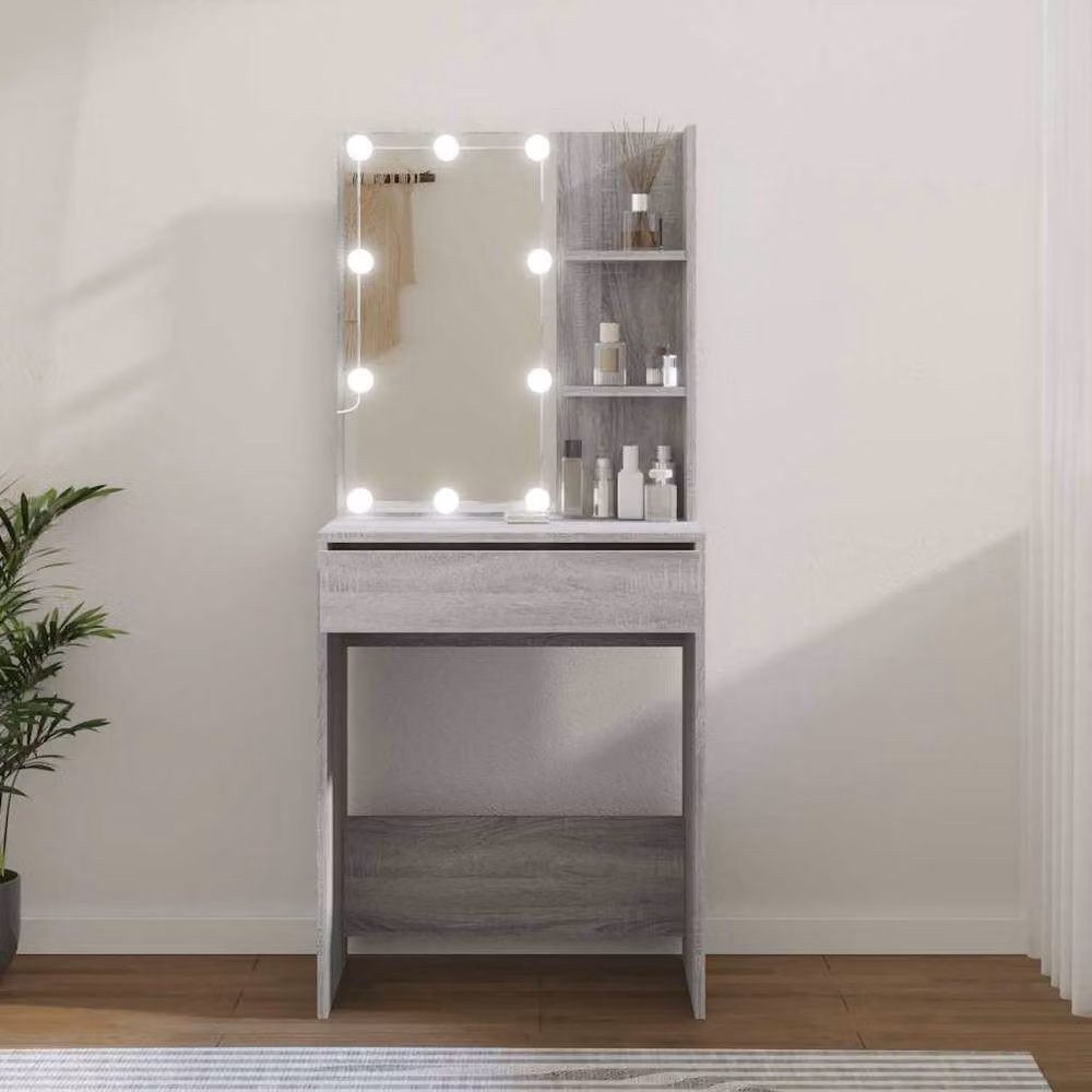 Berkfield Home Grey Sonoma Dressing Table with Hollywood LED Mirror W/D/H: 60 x 40 x 140 cm – 2
