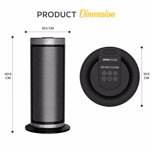 MONHOUSE 2000W Energy Efficient PTC Ceramic Portable Fan Heater with Remote Control and 12H Timer, Grey – 4
