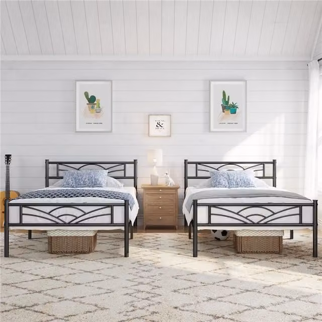 Yaheetech Modern Metal Bed Frame in Black, W/D/H: 90 x 200 cm