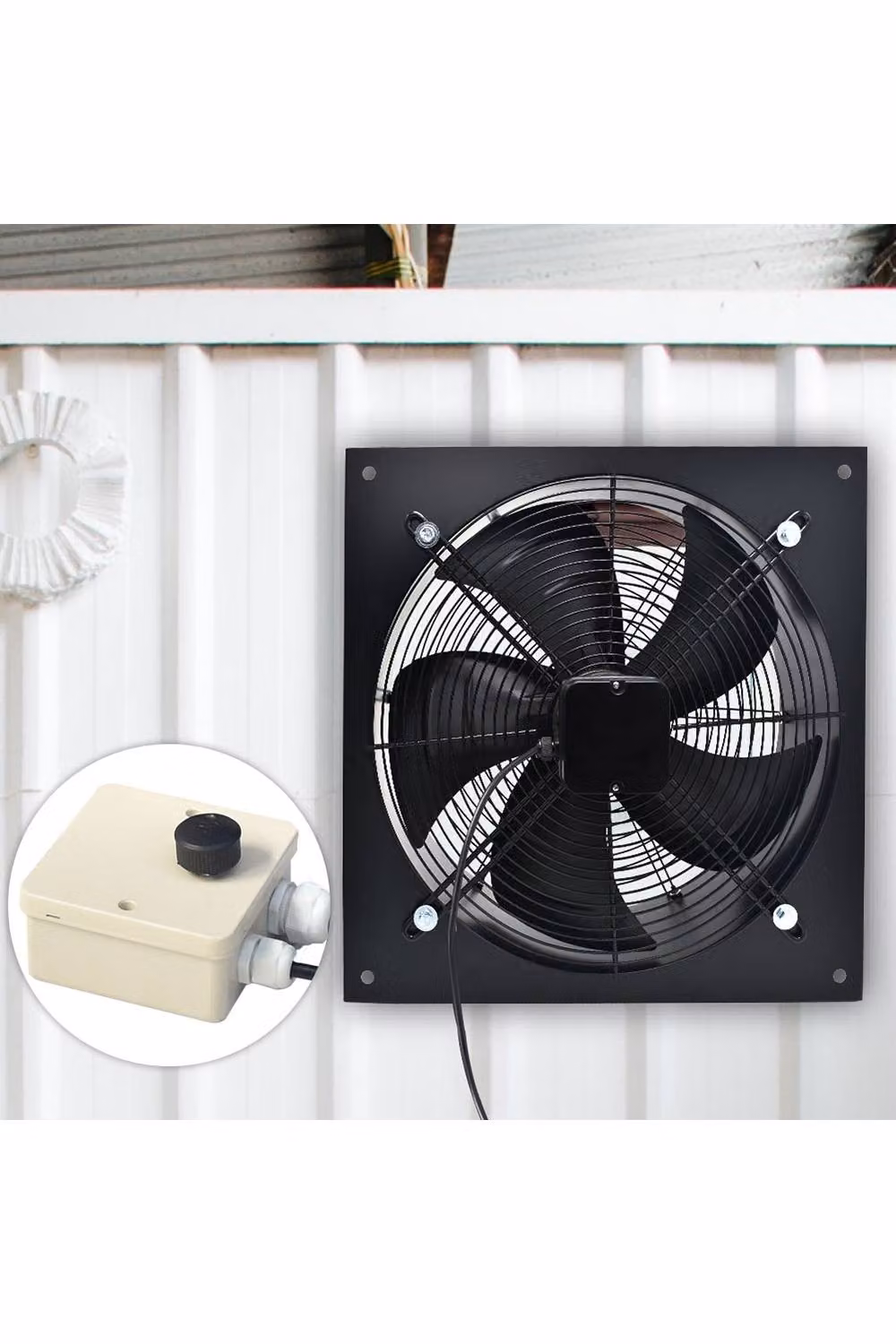 Living and Home Wall-Mounted Black Metal Axial Exhaust Fan 60.96 cm – 2