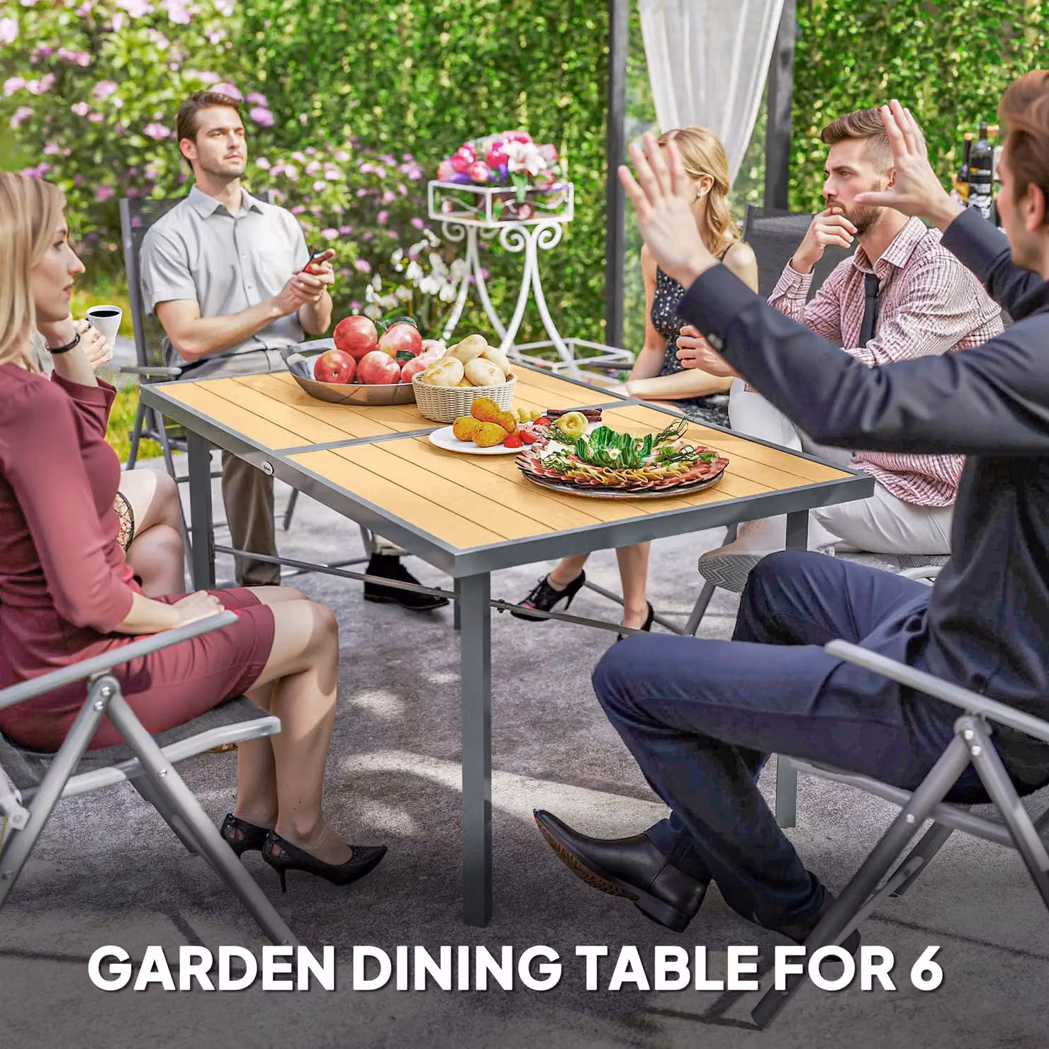 Outsunny Rustic Brown Metal Garden Table for 6, W/D/H: 150 x 90 x 72 cm – 5