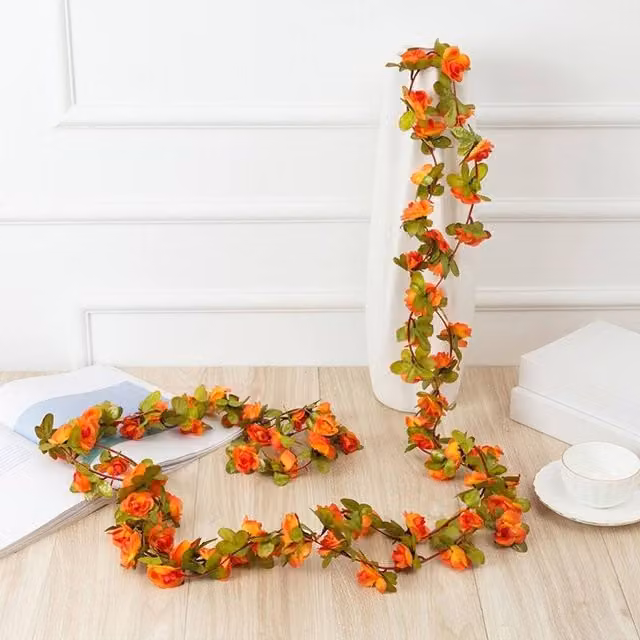 YnysTec Orange Artificial Silk Rose and Ivy Leaf Garland Vine for Home Décor