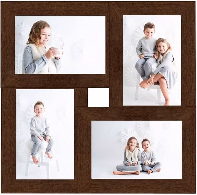 Berkfield Home Modern Rectangular Collage Photo Frame in Dark Brown for 4 Pictures, Size: 13 x 18 cm