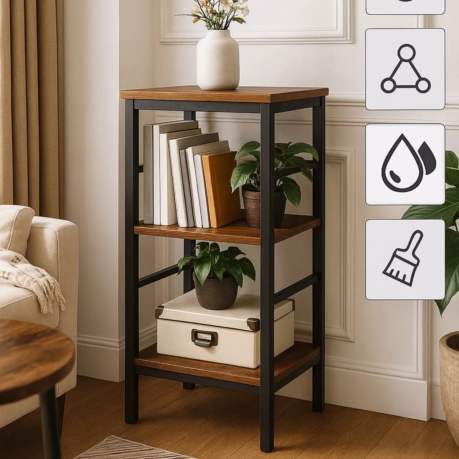 Rafaelo Mobilia 3 Tier Industrial Living Room Side End Table, Brown and Black, W: 40 cm, D: 30 cm, H: 81 cm – 6