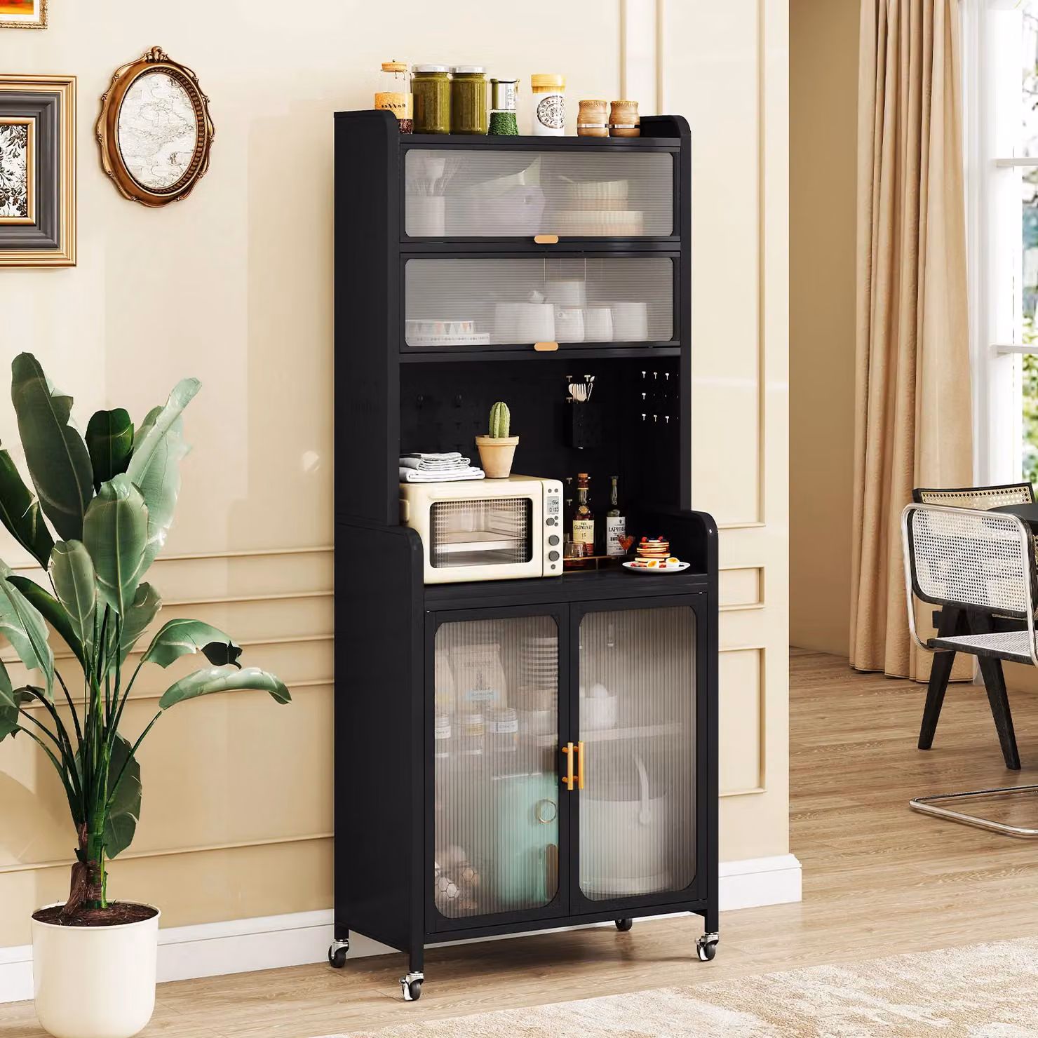 Gymax Black Metal Freestanding Kitchen Pantry and Coffee Bar Tall Unit, Height: 192 cm – 4