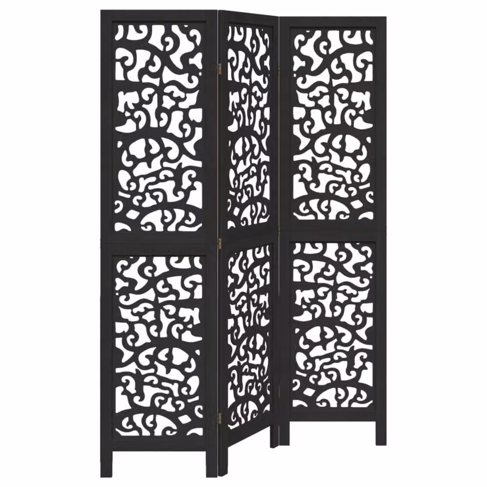Berkfield Home 3-Panel Black Solid Wood Paulownia Room Divider – 2