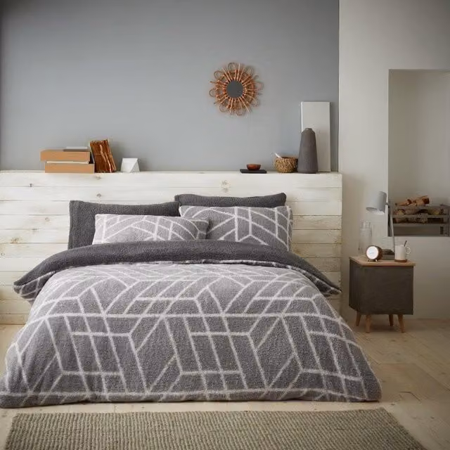 GC GAVENO CAVAILIA Grey Teddy Fleece Duvet Cover and Pillowcase Set – 1