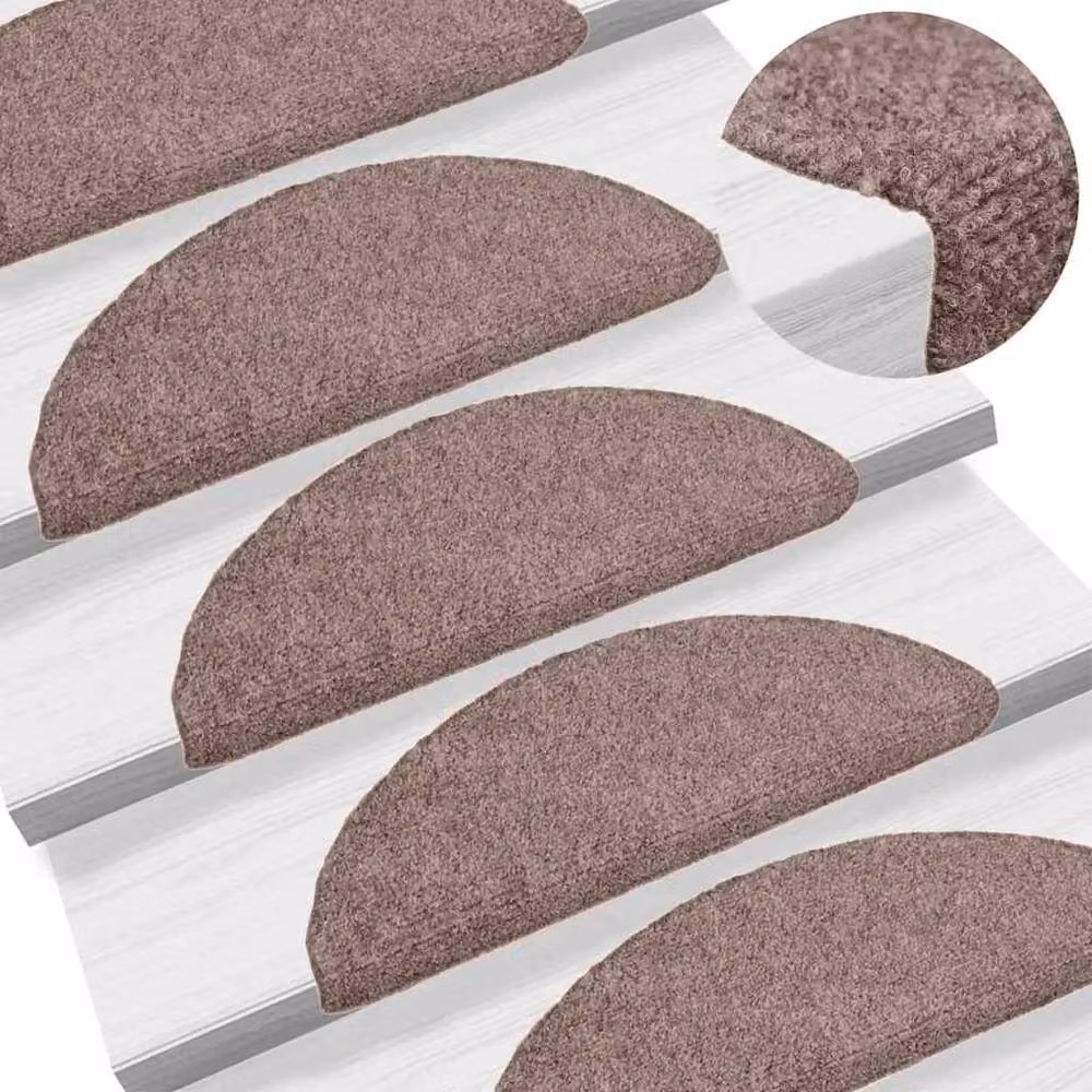 Berkfield Home 15 Piece Self-Adhesive Non-Slip Needle Punch Stair Mats, Brown, W/D/H: 56 x 17 x 3 cm – 2