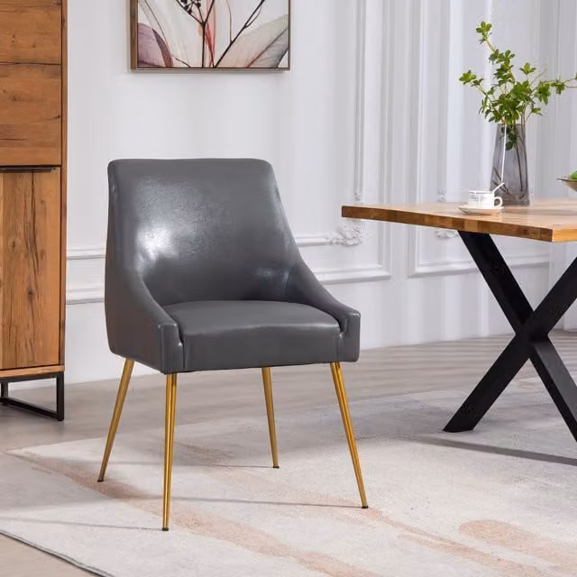 Artemis Home Set of 2 Lograto Faux Leather Dining Chairs in Grey and Gold