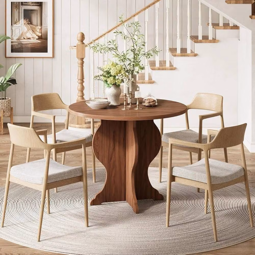 VOGREX Round Modern Dining Table in Brown, Diameter: 80 cm, Height: 75 cm – 2