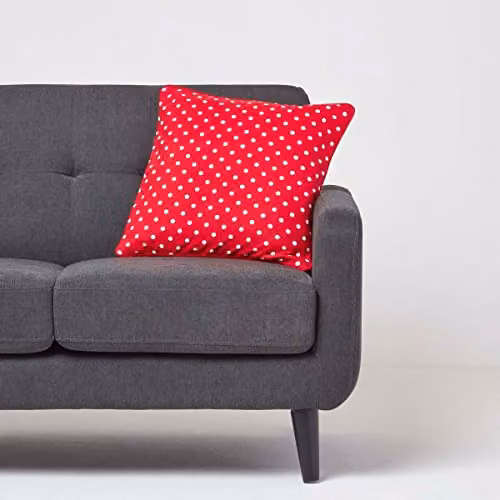 Homescapes Red and White Polka Dot Cotton Square Cushion Cover, W/D/H: 45 x 45 x 45 cm – 3