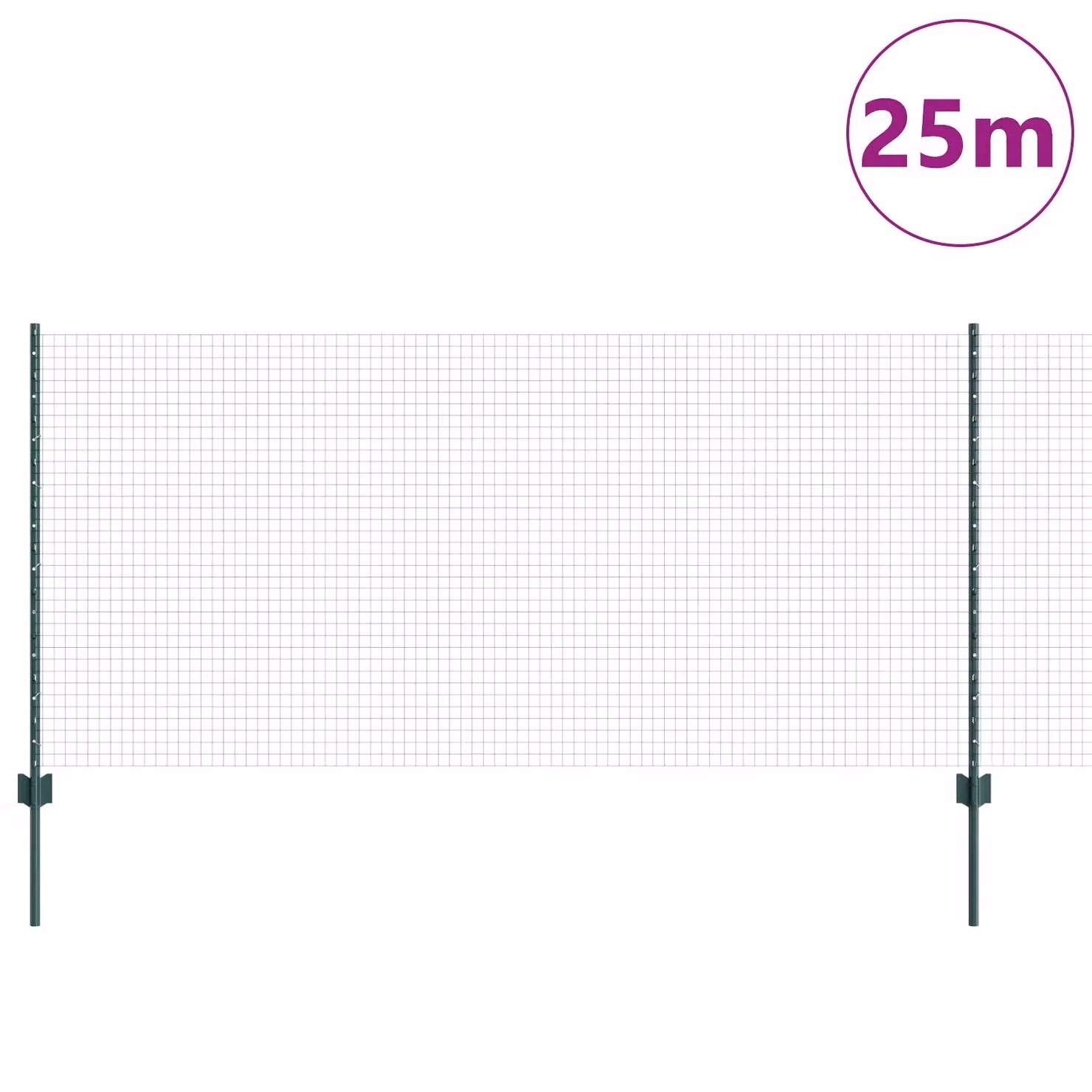 Berkfield Home Green PVC-Coated Steel Welded Wire Fence with 11 U-Profile Posts, W: 25 m, H: 1 m – 2