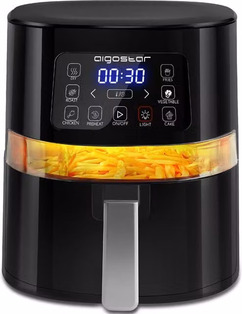 Aigostar 4L Hot Air Fryer with Viewing Window and Digital Display, Black