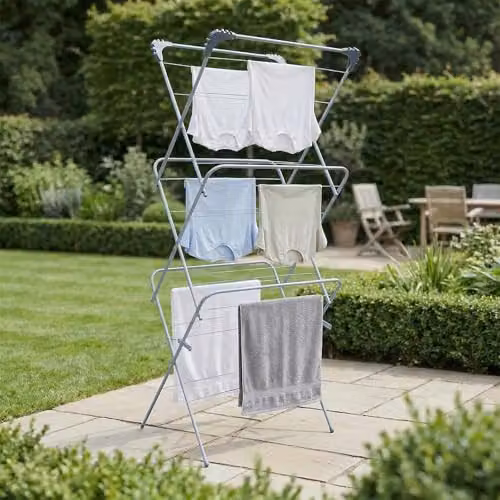 OHS 3 Tier Folding Clothes Airer in Silver, W/D/H: 136 x 62 x 49 cm – 3
