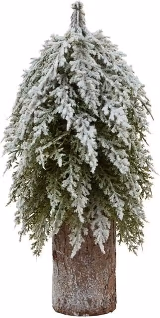 Hill Interiors Snowy Fir Wood Tabletop Christmas Tree Decoration in Brown, White and Green