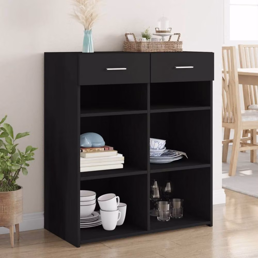 Berkfield Home Black Matt Classic Sideboard in Engineered Wood W/D/H: 80 x 42.5 x 93 cm – 2