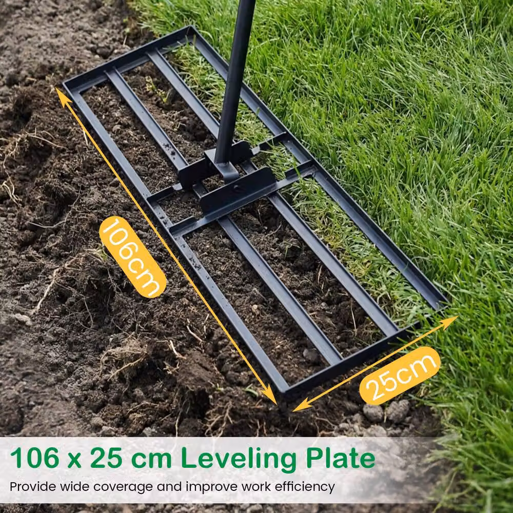 Gymax Metal Lawn Leveling Rake with Adjustable Long Handle in Black – 3
