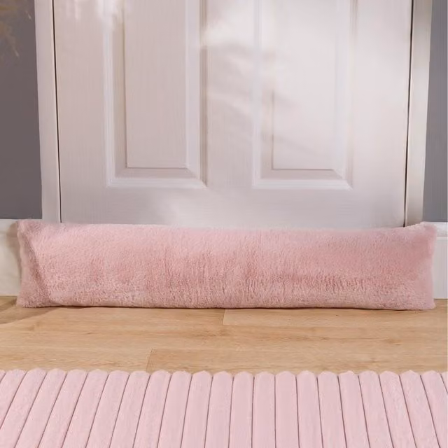 OHS Faux Fur Textured Door Draught Excluder Draft Insulator in Pink