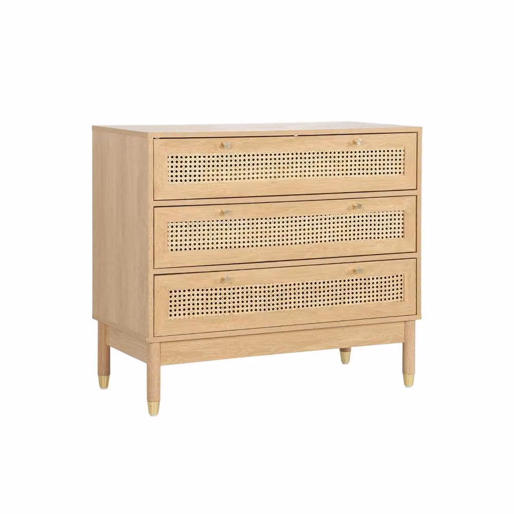 sweeek Boho Wood and Rattan 3-Drawer Chest in Brown and Gold – 2