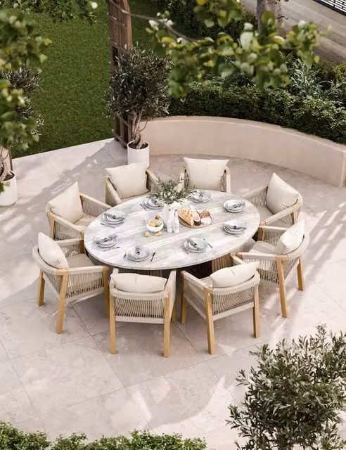 Royalcraft Jupiter Ellipse 8 Seater Oval Garden Dining Set in Cream Mix Acacia Wood and Concrete