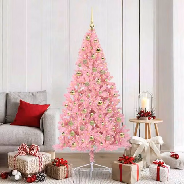 Berkfield Home Artificial Pre-lit Pink Christmas Tree with 300 LEDs, Height: 180 cm
