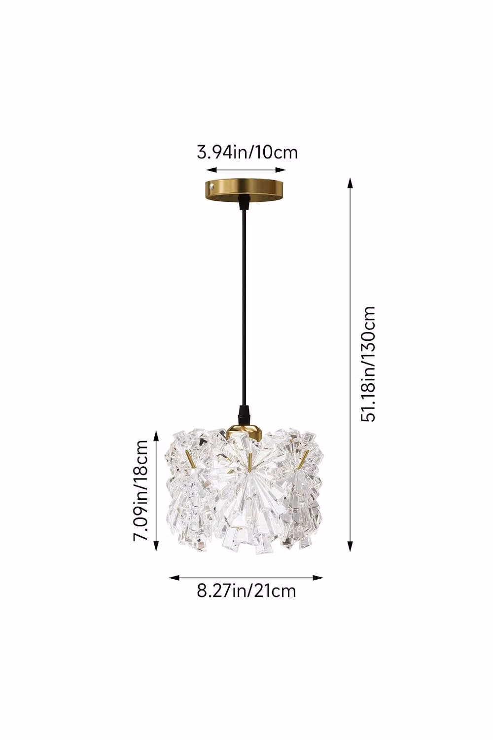 Living and Home Modern Cylinder Iron Pendant Light with Transparent Glass Shade in Gold/Brass – 2