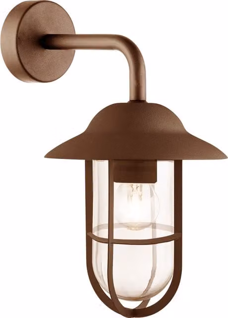 Toronto Outdoor Wall Light in Rustic Brown Metal and Clear Glass