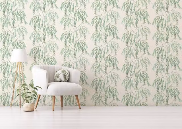 Arthouse Willow Tree Botanical Floral Wallpaper in White and Green