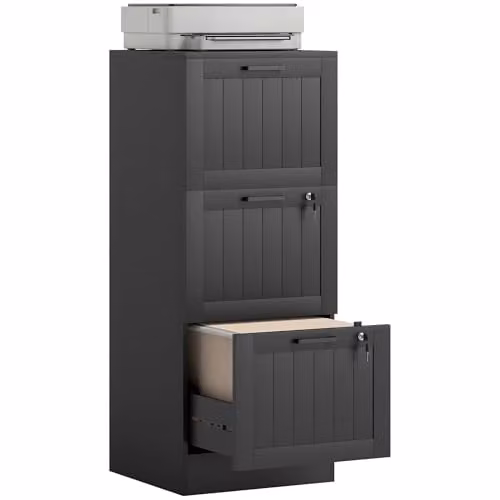 HOMCOM 3 Drawer Lockable File Cabinet in Black for A4 and Letter Size Folders, H 101 x W 40 x D 40 cm – 1