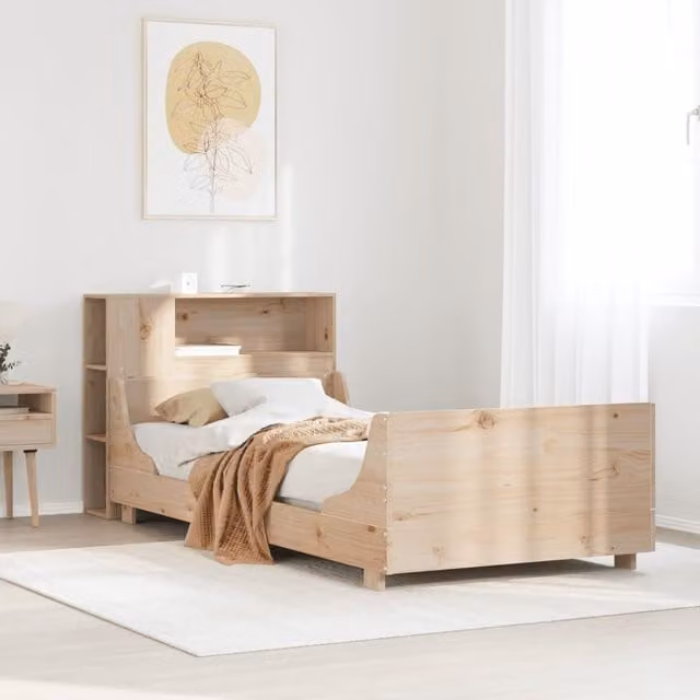 Berkfield Home Small Single Solid Wood Pine Bed Frame in Brown, W/D/H: 75 x 190 x 75 cm