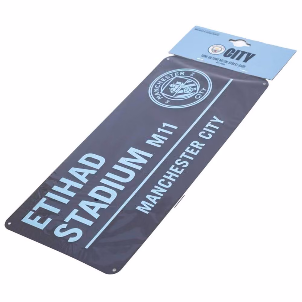 Manchester City FC Two Tone Metal Street Sign in Blue, W: 40.0 cm, H: 18.0 cm – 2