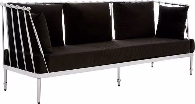 Fifty Five South Novo 3 Seat Silver Velvet Upholstered Sofa with Tapered Arms and Metal Frame