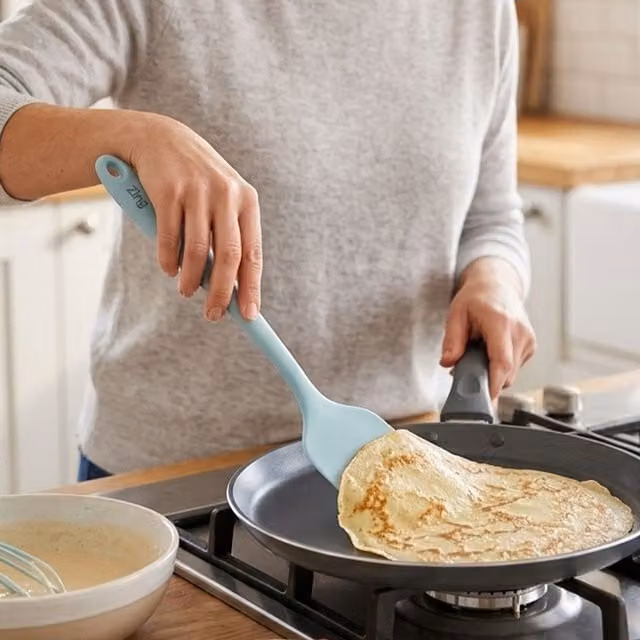 Orsina BPA-Free Silicone Turner in Turquoise and Green, Non-Scratch Spatula with Hanging Loop