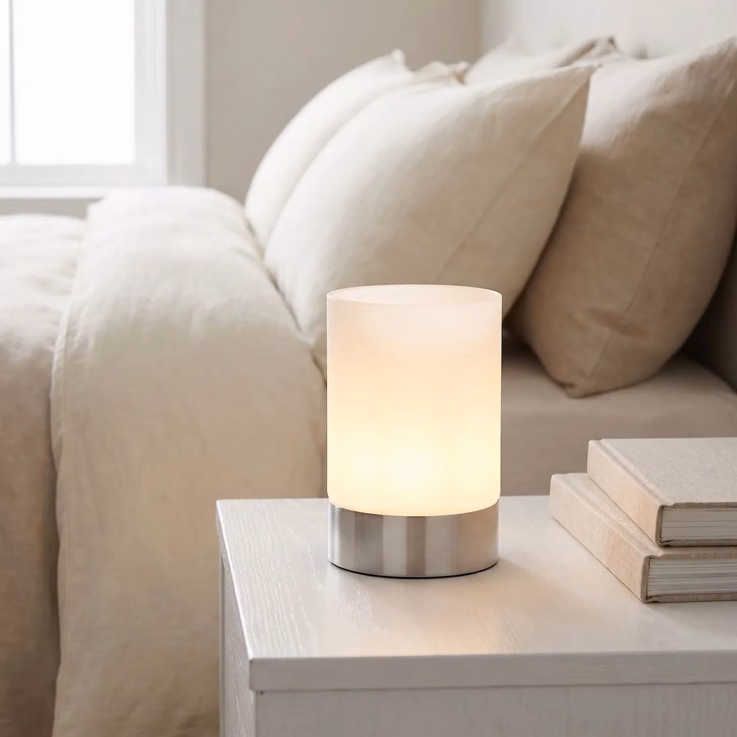 Happy Homewares Small Touch Dimmable Table Lamp with Silver Metal Base and Glass Shade – 2