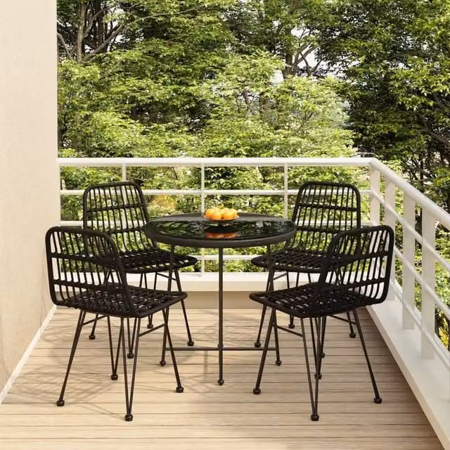 Berkfield Home 5 Piece Black Poly Rattan Garden Dining Set – 1