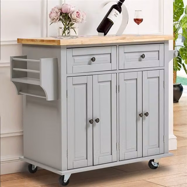 Livingandhome Modern 4-Door Wheeled Kitchen Trolley in Grey and White