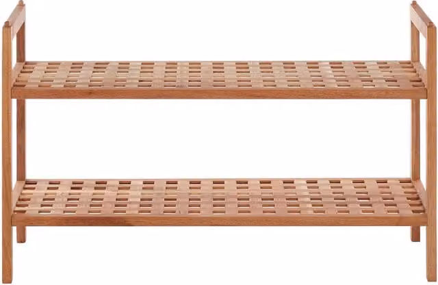 Orsina Arla 2 Tier Walnut Wood Grid Design Stackable Shoe Rack in Brown – 1