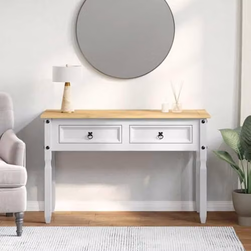 vidaXL CORONA White End Table in Solid Pine Wood, W/D/H: 115 x 46 x 73 cm – 2