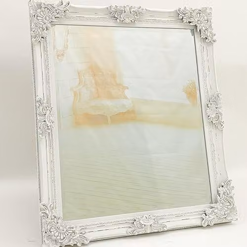 Minster Rectangular Floral Mirror in White, W: 92 cm, H: 122 cm, D: 8 cm – 2