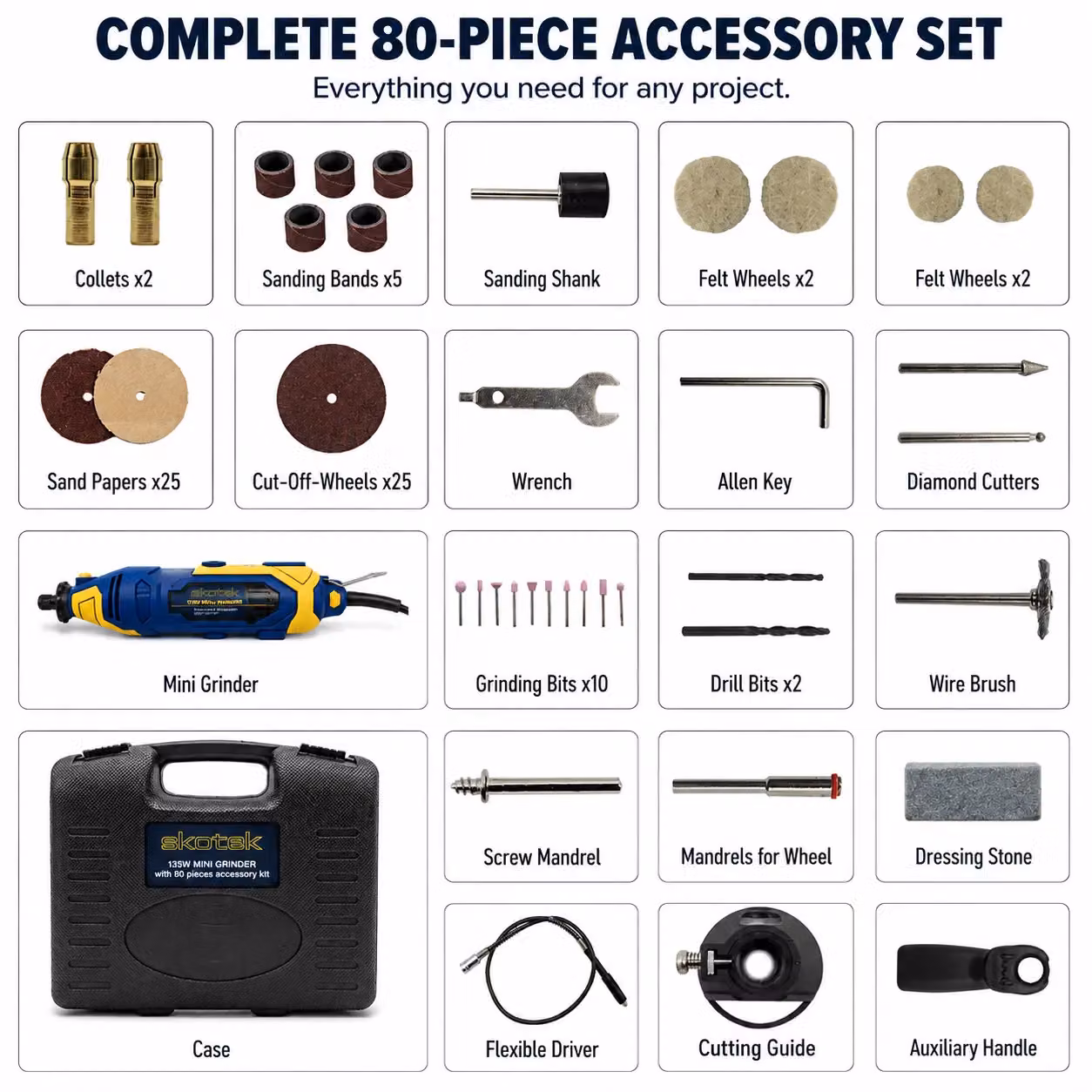 Skotek 135W Corded Rotary Tool with 80pc Accessory Set and Variable Speed – 2