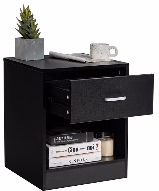 Costway Modern 2-Tier Black Nightstand and End Table – 1