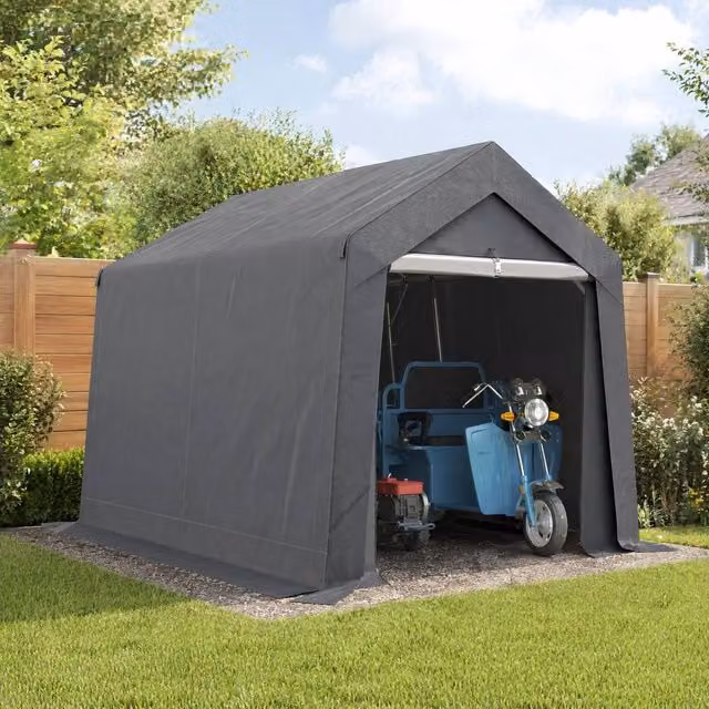 STILVORA Grey Galvanised Steel Outdoor Shed with Window and Single Door, W/D/H: 300 x 300 x 235 cm – 1