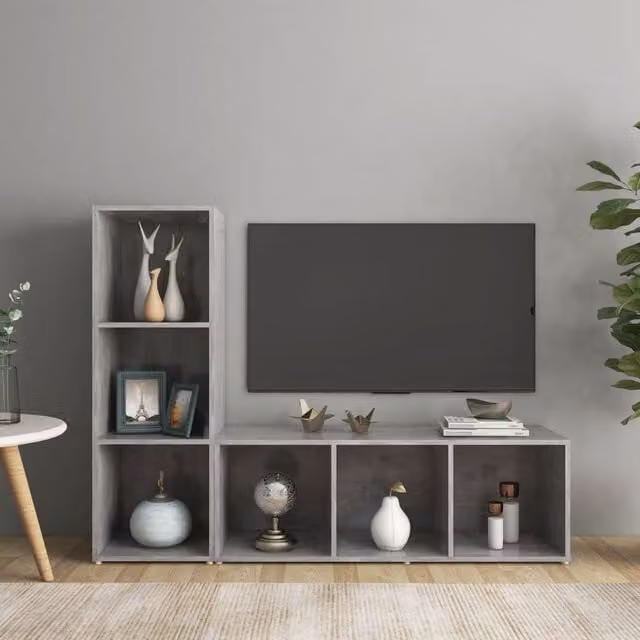 Berkfield Home Set of 2 TV Cabinets in Concrete Grey, Engineered Wood, W/D/H: 107 x 35 x 37 cm