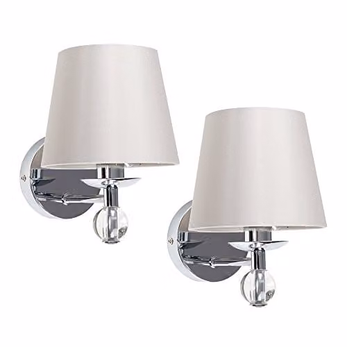MiniSun Pair of 2 Modern Polished Chrome and Clear K9 Lead Crystal Wall Lights with Tapered Grey Fabric Shades – 1