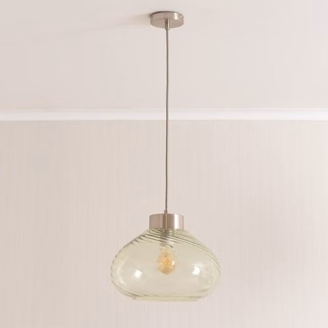 ValueLights Corinne Twill Green Glass Capped Pendant Ceiling Light with LED Bulb in Chrome and Silver