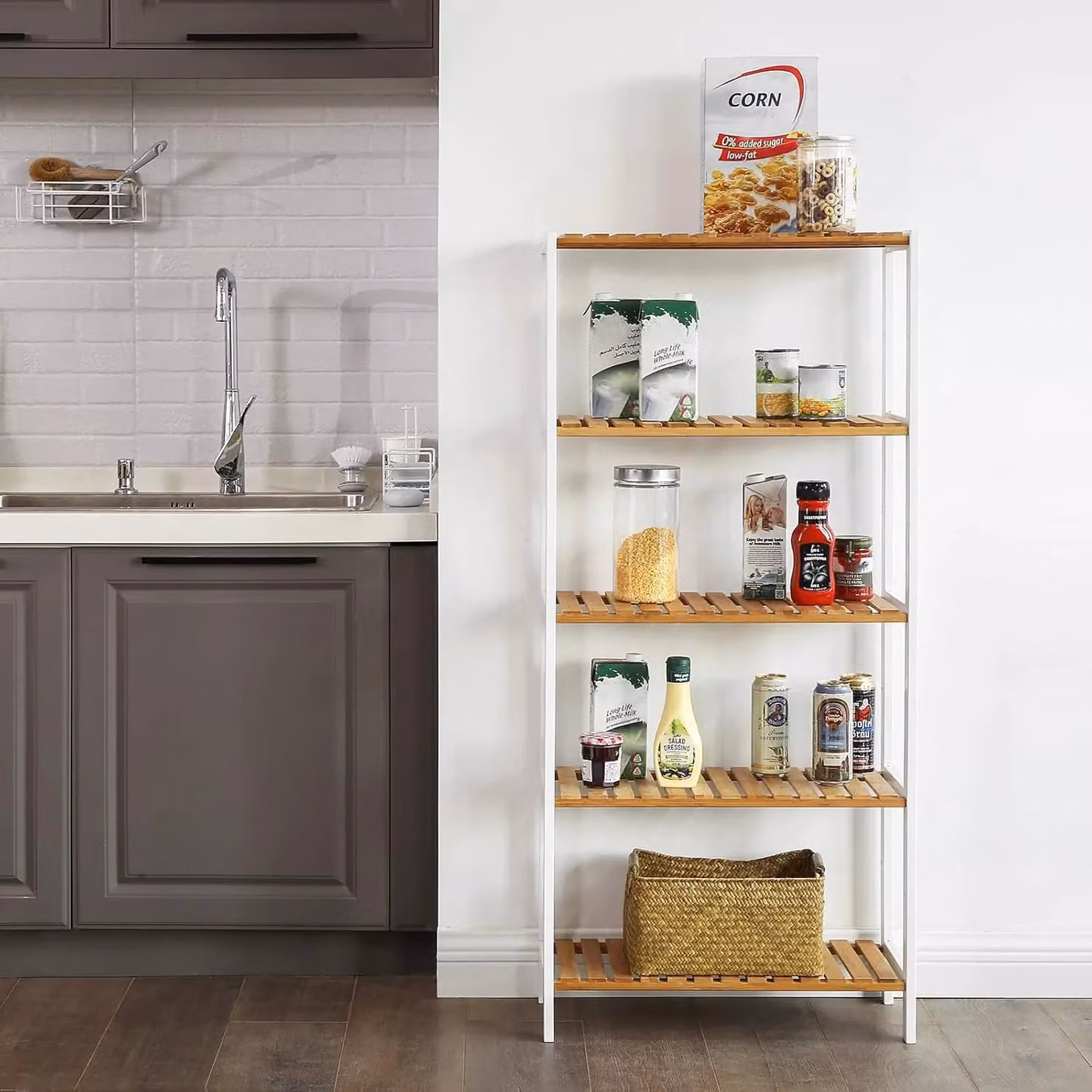 SONGMICS 5 Tier Bamboo Storage Shelf for Bathroom, Living Room or Kitchen in Natural Wood – 2